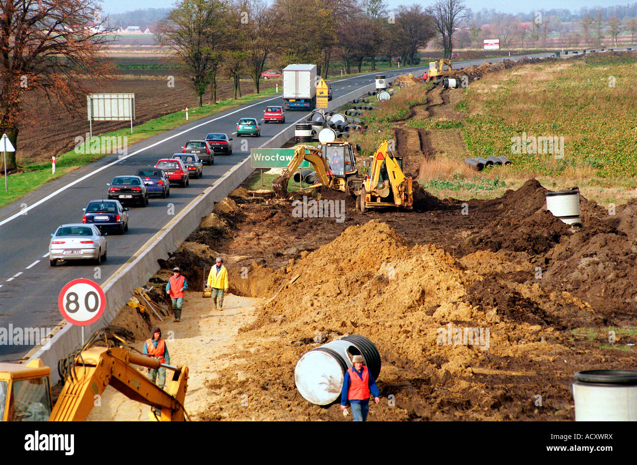 Sito in costruzione polacca della superstrada A4, Polonia Foto Stock
