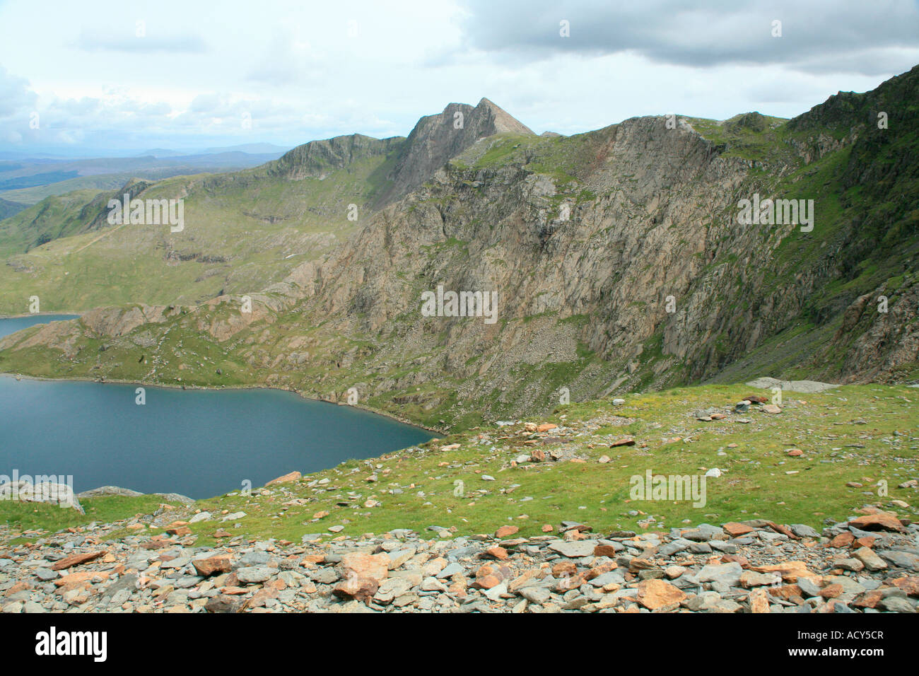Vista di Snowdon Parco Nazionale dal Pyg via, il Galles. Foto Stock