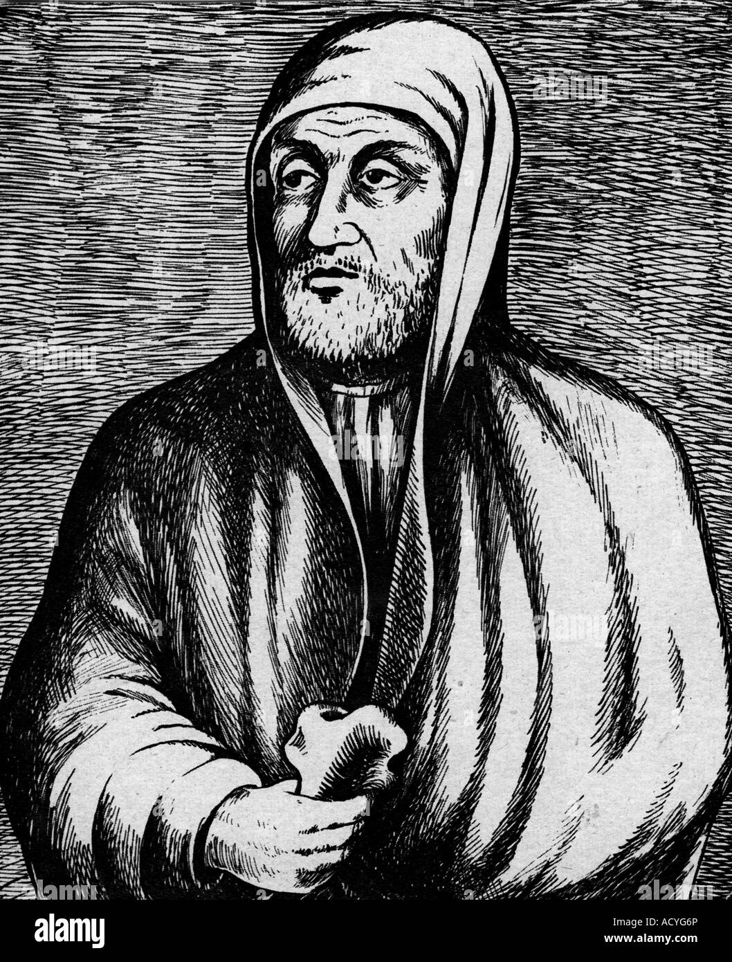 Avicenna (Abu Ali Sina), 980 - 1037, filosofo e medico persiano, a mezza lunghezza, dopo incisione medievale, Foto Stock