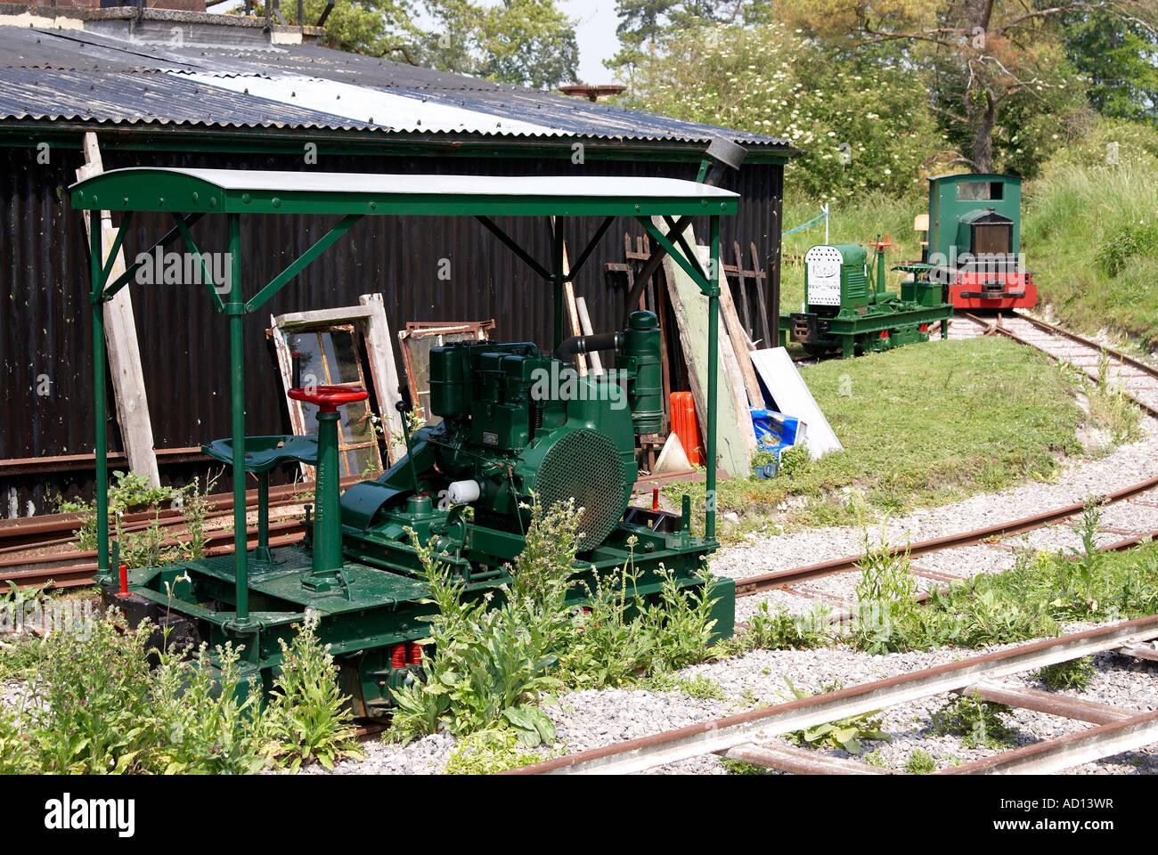 Industrial ferrovia a scartamento ridotto di dimostrazione in pista a Twyford acquedotto vicino a Winchester, Hampshire, Inghilterra. Foto Stock