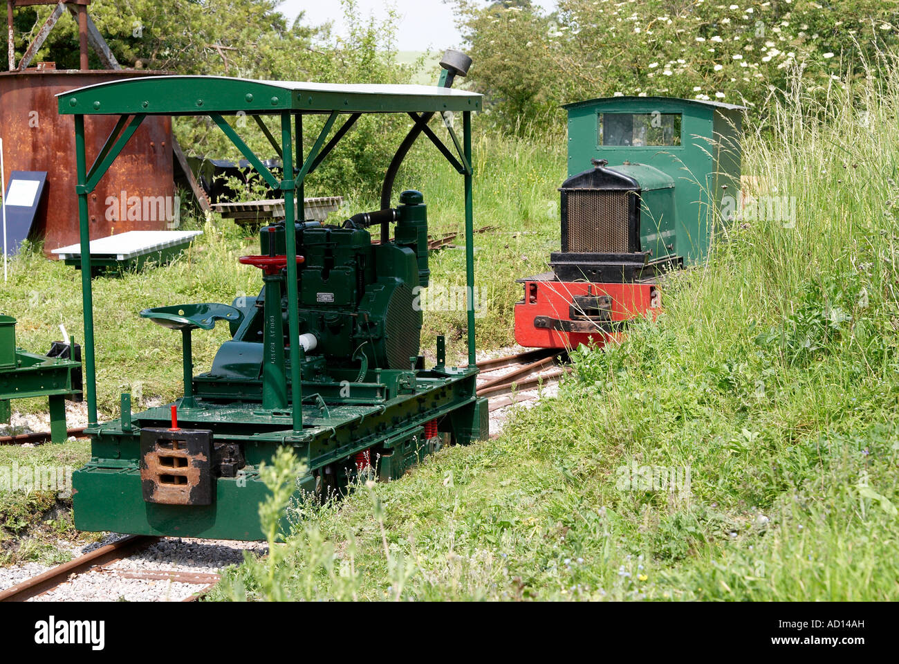 Industrial ferrovia a scartamento ridotto di dimostrazione in pista a Twyford acquedotto vicino a Winchester, Hampshire, Inghilterra. Foto Stock