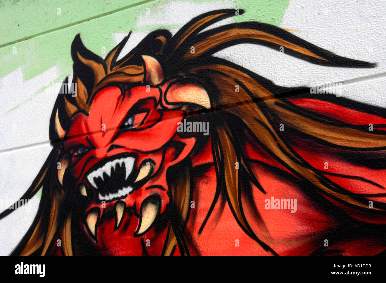 Graffiti red demon devil moster mostruoso arte arty graf illustrazione grafica artwork street giovanile urbano tedesco Germania deutsch english Foto Stock