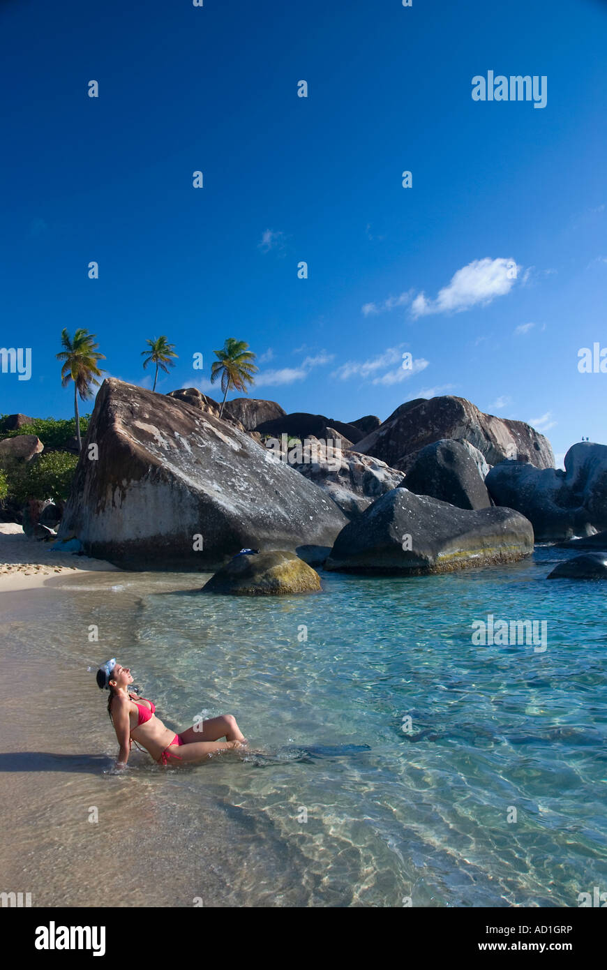 Bagni Beach, Virgin Gorda BVI, paradise, spiaggia, spiaggia tropicale, snorkel, acqua turchese sunny beach, estate, vacanze, snorkeling Foto Stock