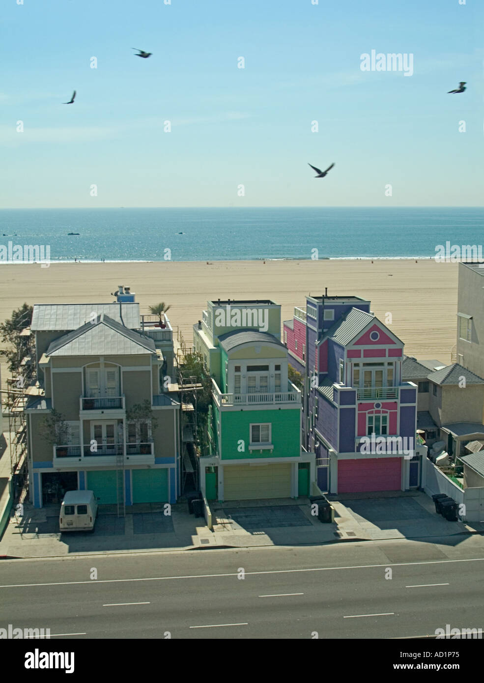 Santa Monica CA spiaggia della California gold coast e case in stile vittoriano Foto Stock