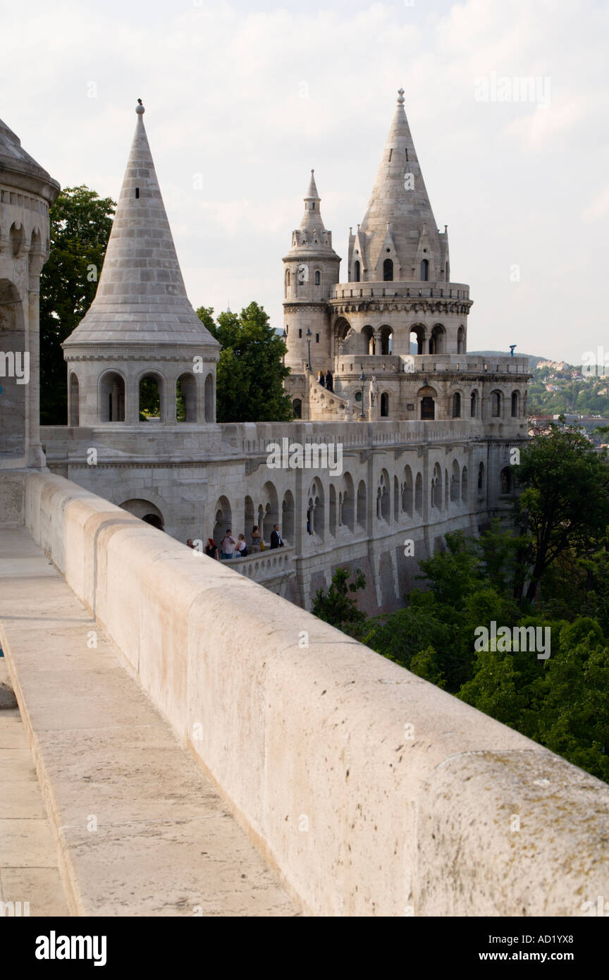 Budapest Ungheria il Bastione dei Pescatori pre WW1 Neo Gothic miglioramento per il vecchio castle hill Foto Stock