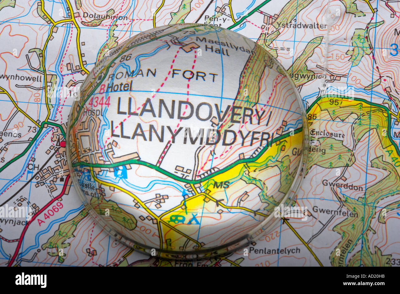 Mappa ingrandita Area di Llandovery, Wales, Regno Unito Foto Stock