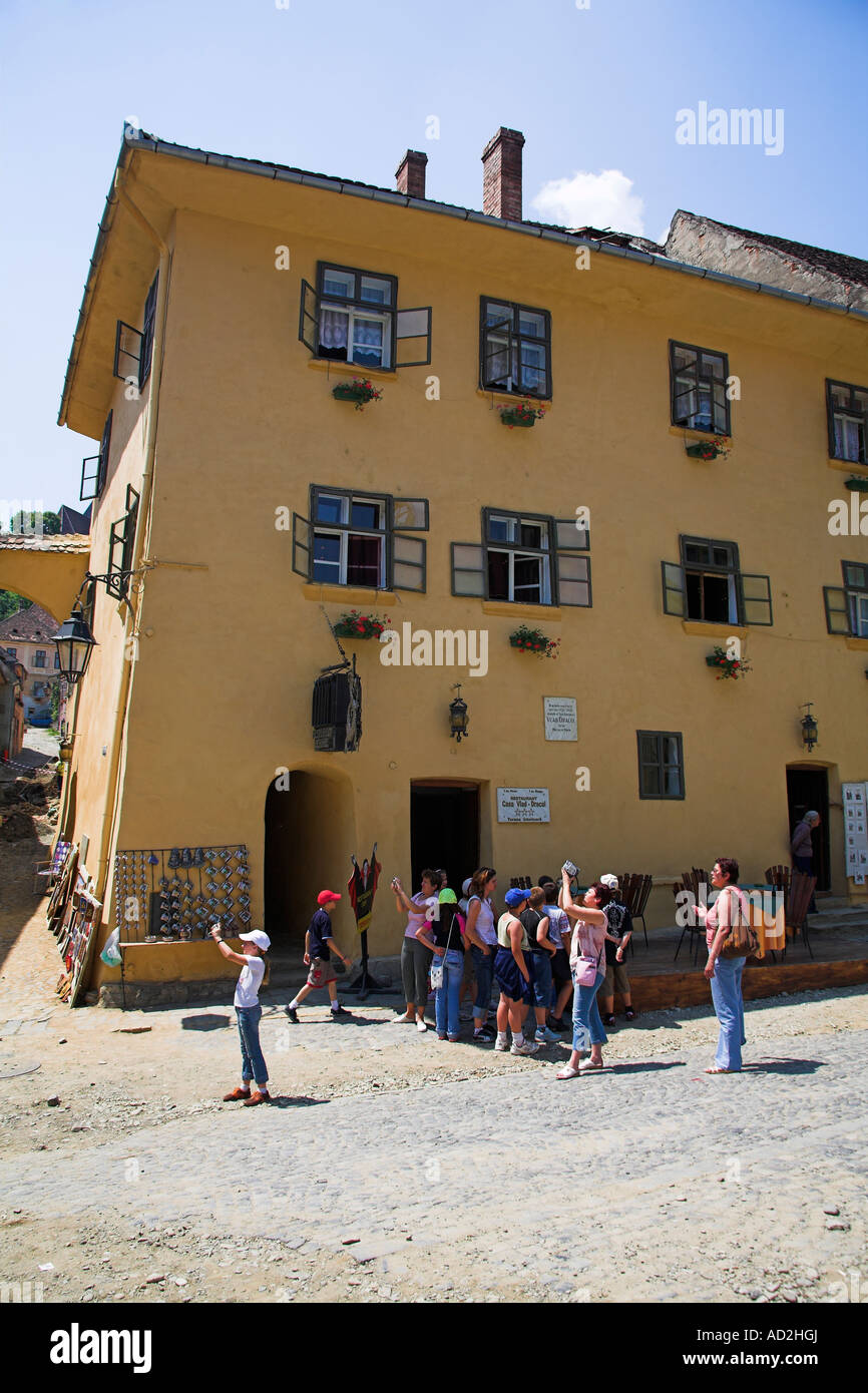 Casa Dracula, luogo di nascita di Vlad Dracul, Ristorante Vlad Dracul, Sighisoara, Transilvania, Romania Foto Stock