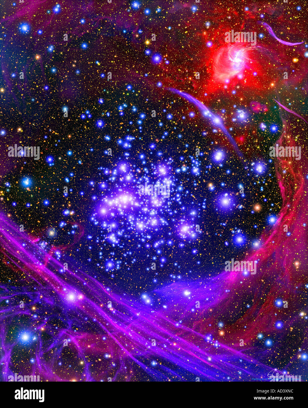 Questo artista della impressione mostra come gli archi star cluster viene visualizzato dal profondo all'interno del mozzo della nostra Via Lattea. Foto Stock