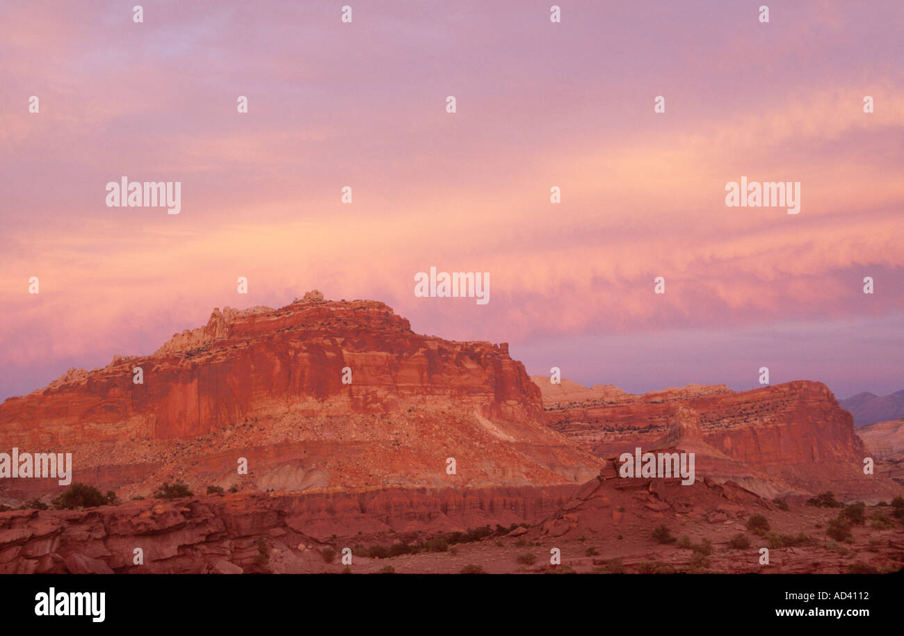 Post-incandescenza al punto panoramico nel Parco nazionale di Capitol Reef. Foto Stock