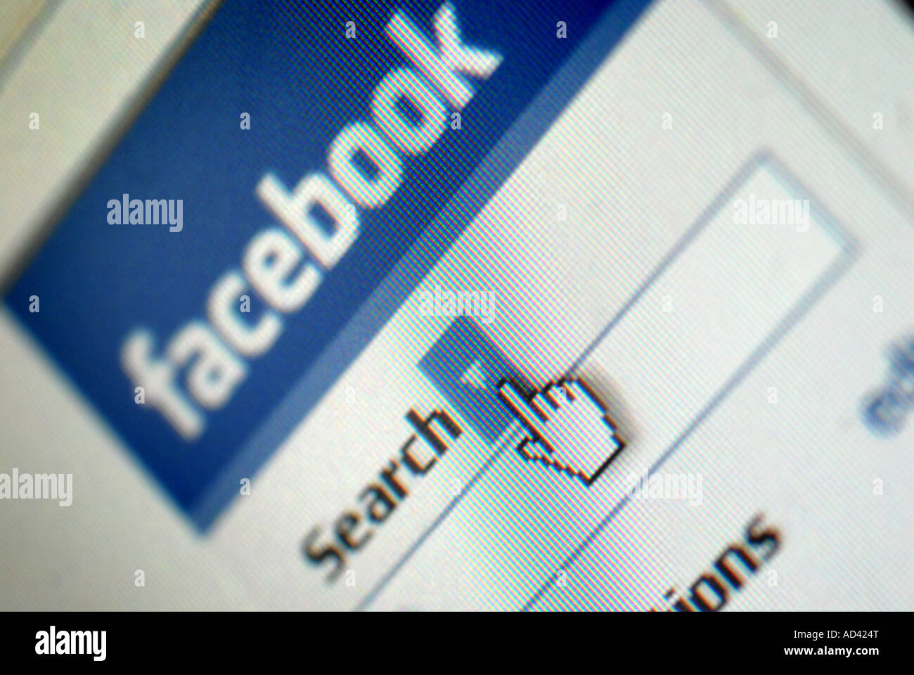 Screen shot del sito di facebook che mostra il logo e lo strumento di ricerca Foto Stock