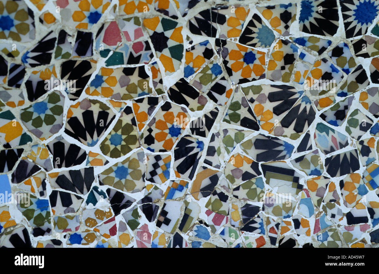 Mosaico di piastrelle Gaudì Barcellona Parco Guell Foto Stock