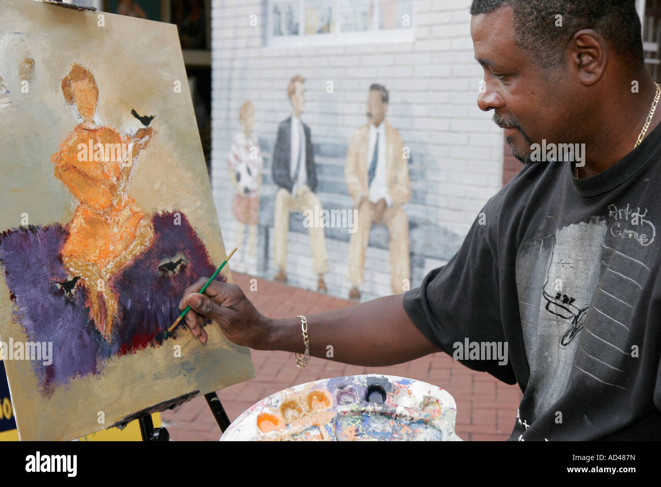 Hampton Virginia, Tidewater Area, Downtown Hampton Street Fest, Black Black Blacks African African African Ethnic etnia minorità, adulti uomo uomo maschile, artista Gerome Mem Foto Stock