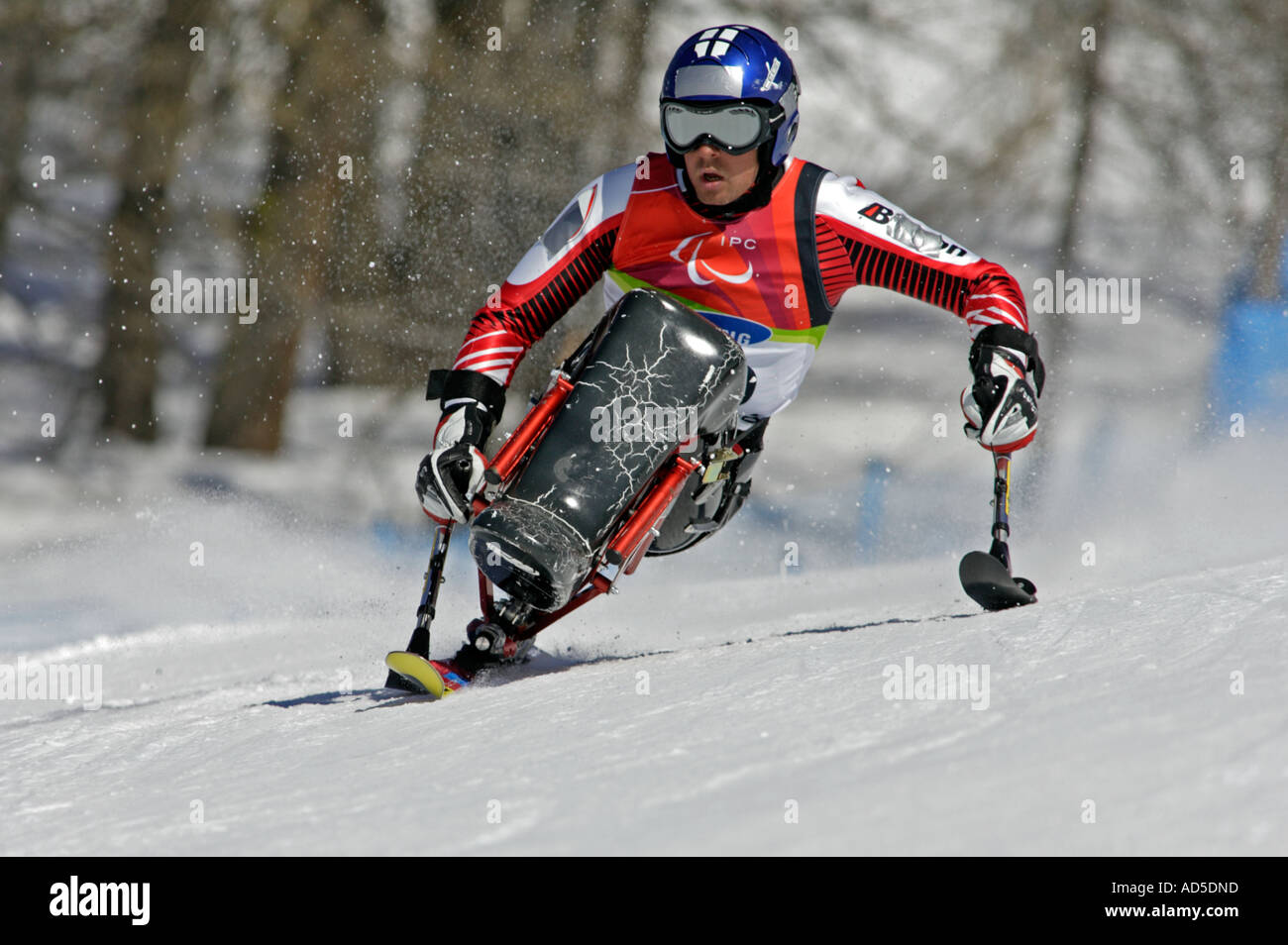 Harald Eder dell'Austria nella mens Sci Alpino Slalom Gigante seduta la concorrenza Foto Stock