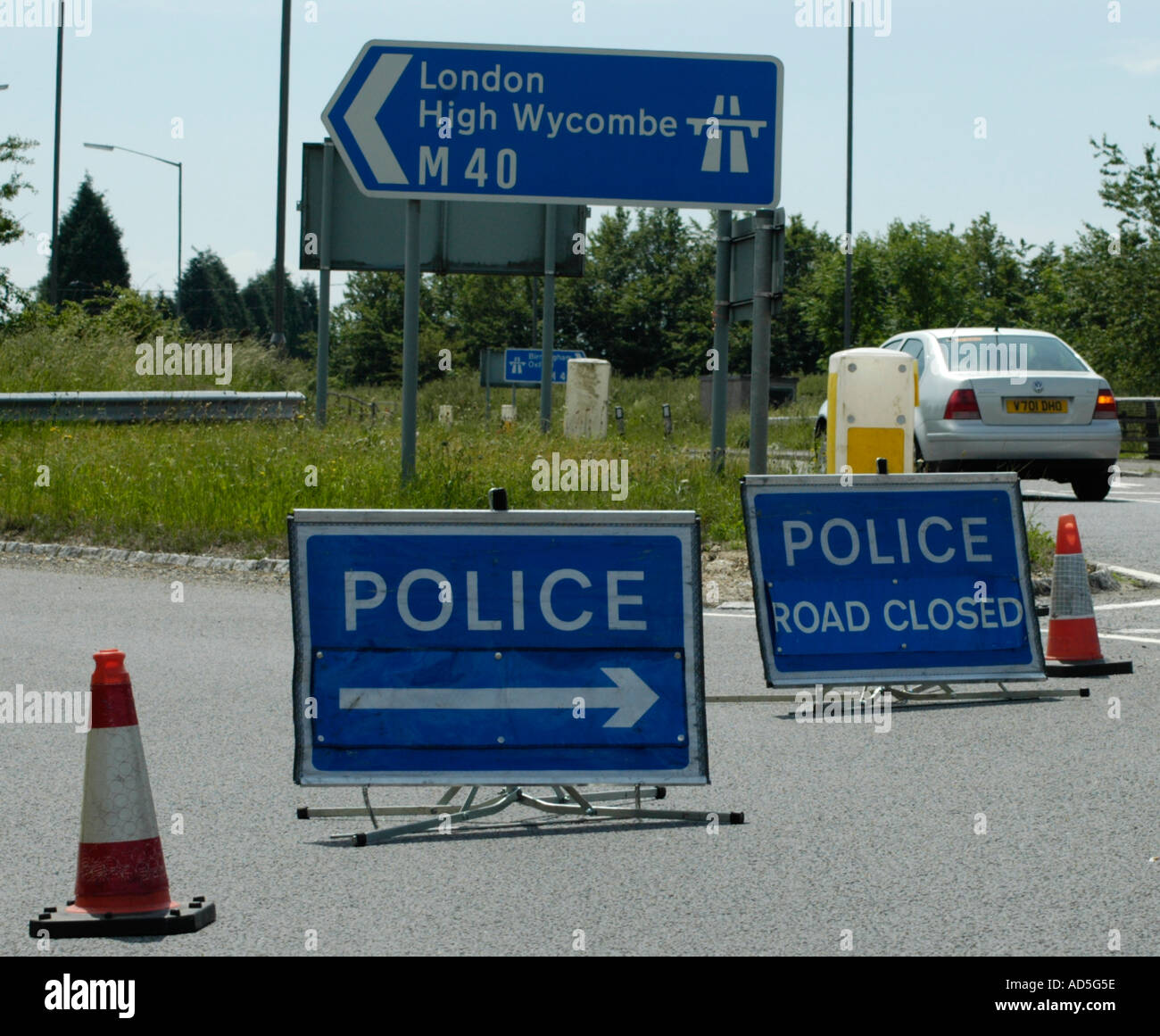 Autostrada chiusa a causa di un incidente Foto Stock