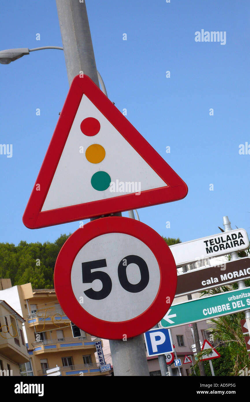Segno di traffico, Spagna. Foto Stock