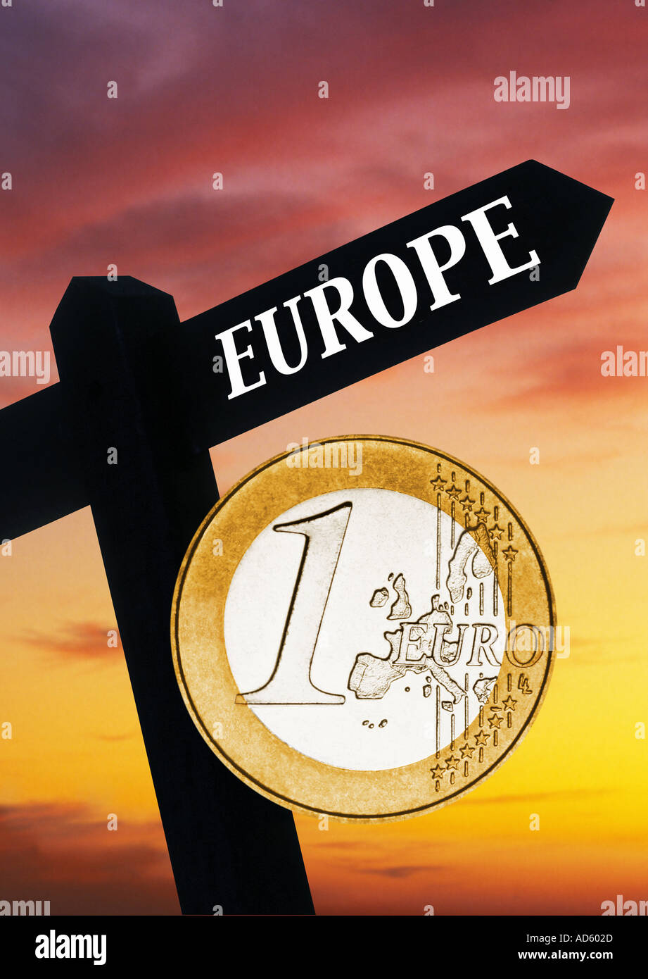 Monete in euro e di puntamento di orientamento in Europa Foto Stock