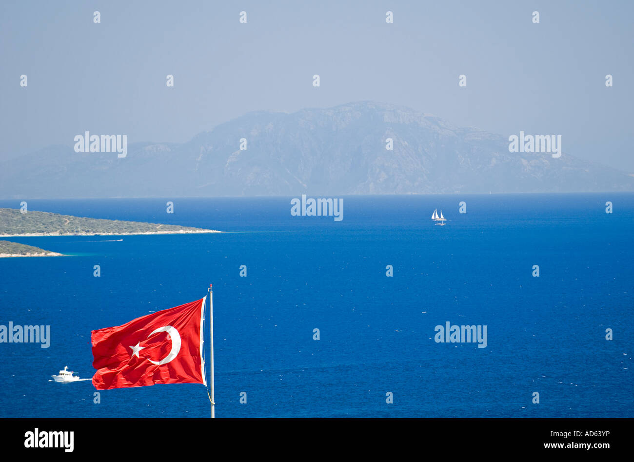 Vista panoramica da Bodrum a Baia di Gokova Turchia. Foto Stock