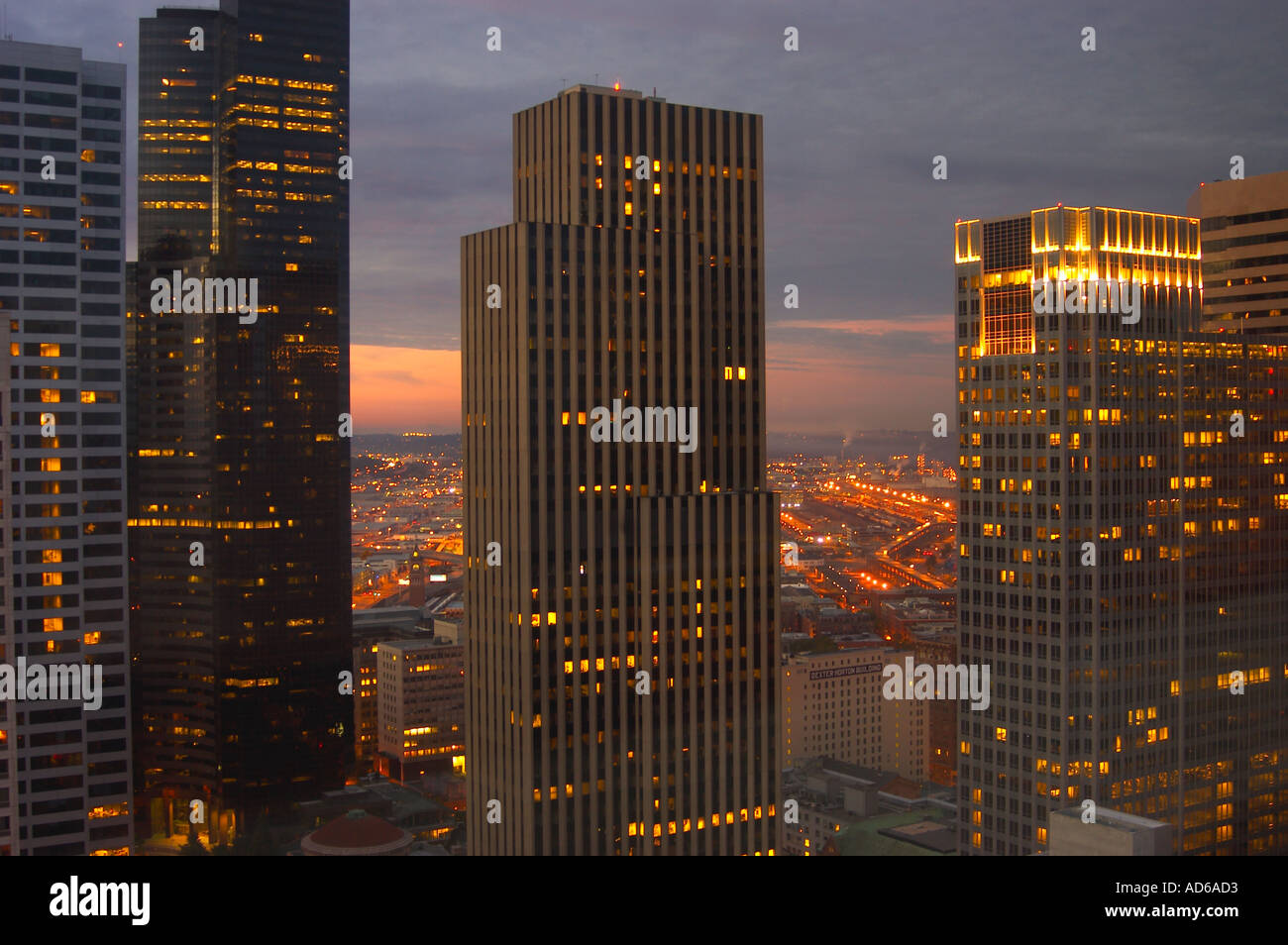 Seattle Washington Skyline all'alba Foto Stock