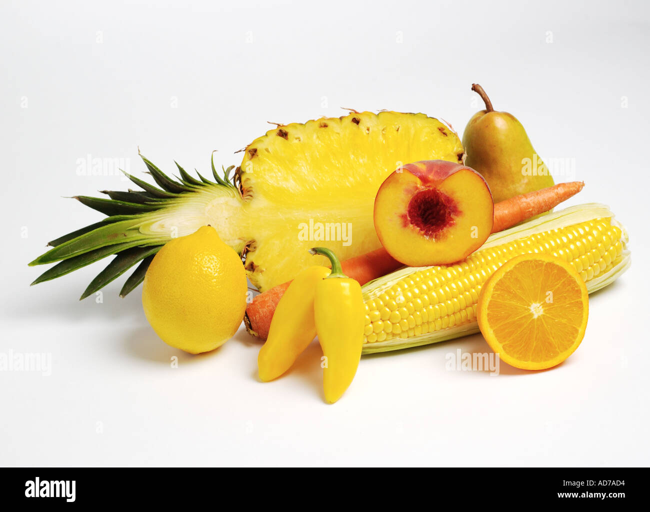 Giallo e arancione di frutta e verdura Foto Stock