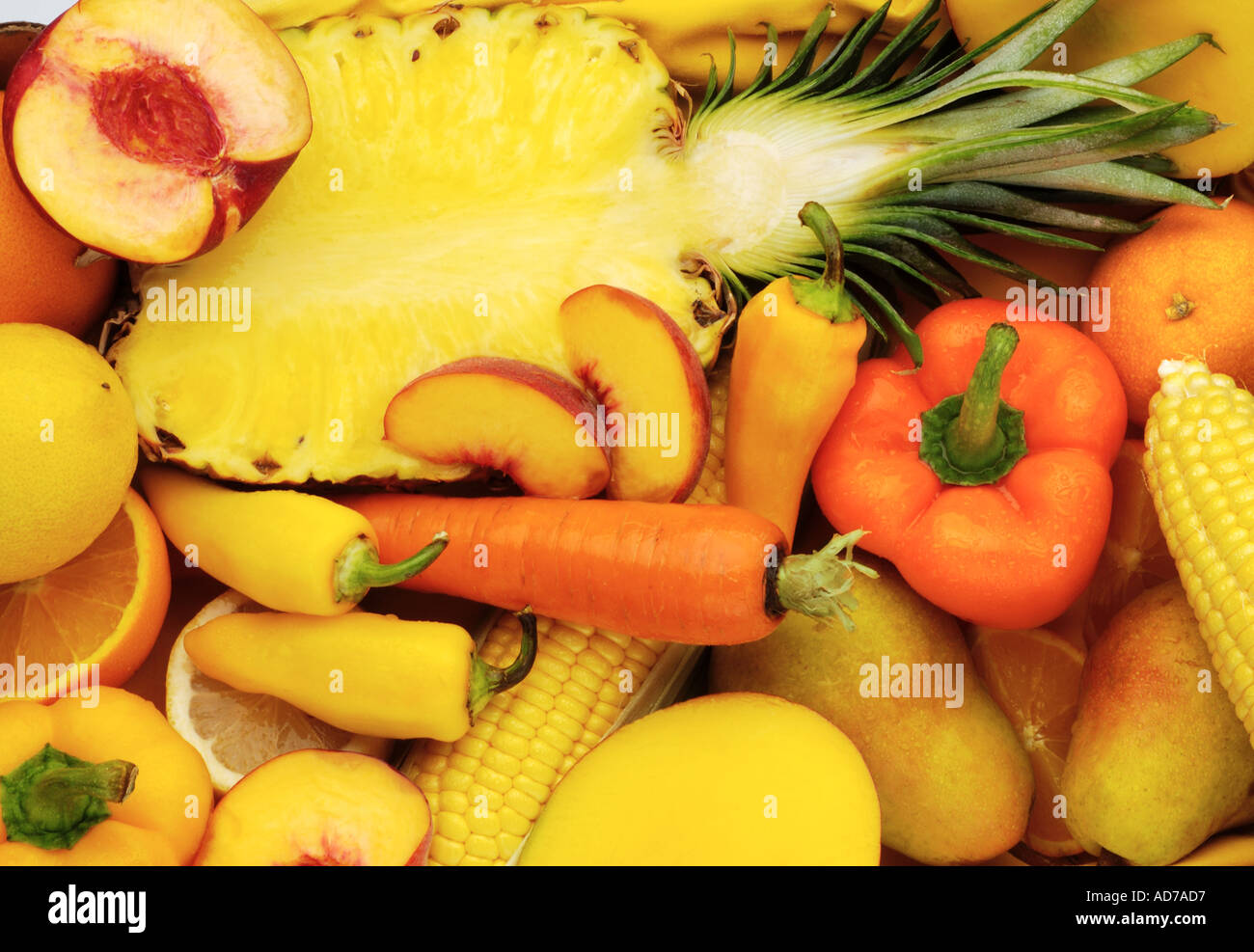 Giallo e arancione di frutta e verdura Foto Stock