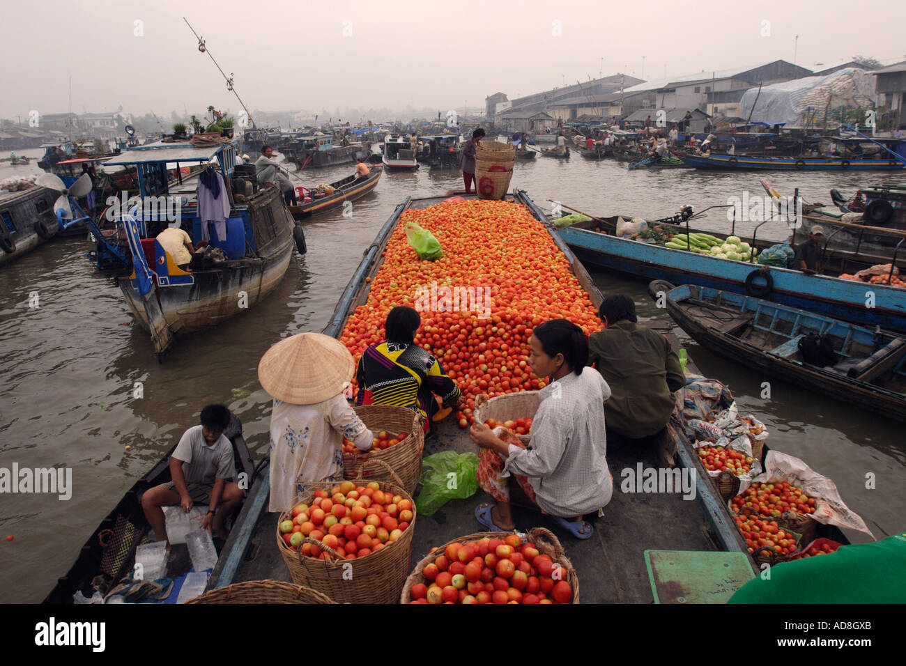 Cai Rang Mercato Galleggiante vicino a Can Tho nel Delta del Mekong, Vietnam Foto Stock