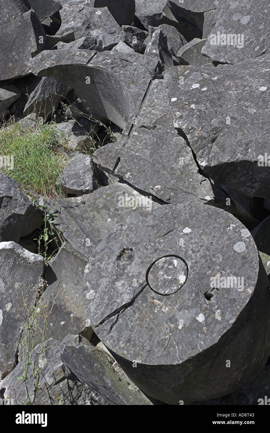 Pulpstones utilizzati nelle cartiere cava di pietra arenaria Newcastle Marina Isola Parco Provinciale della Columbia britannica in Canada Foto Stock