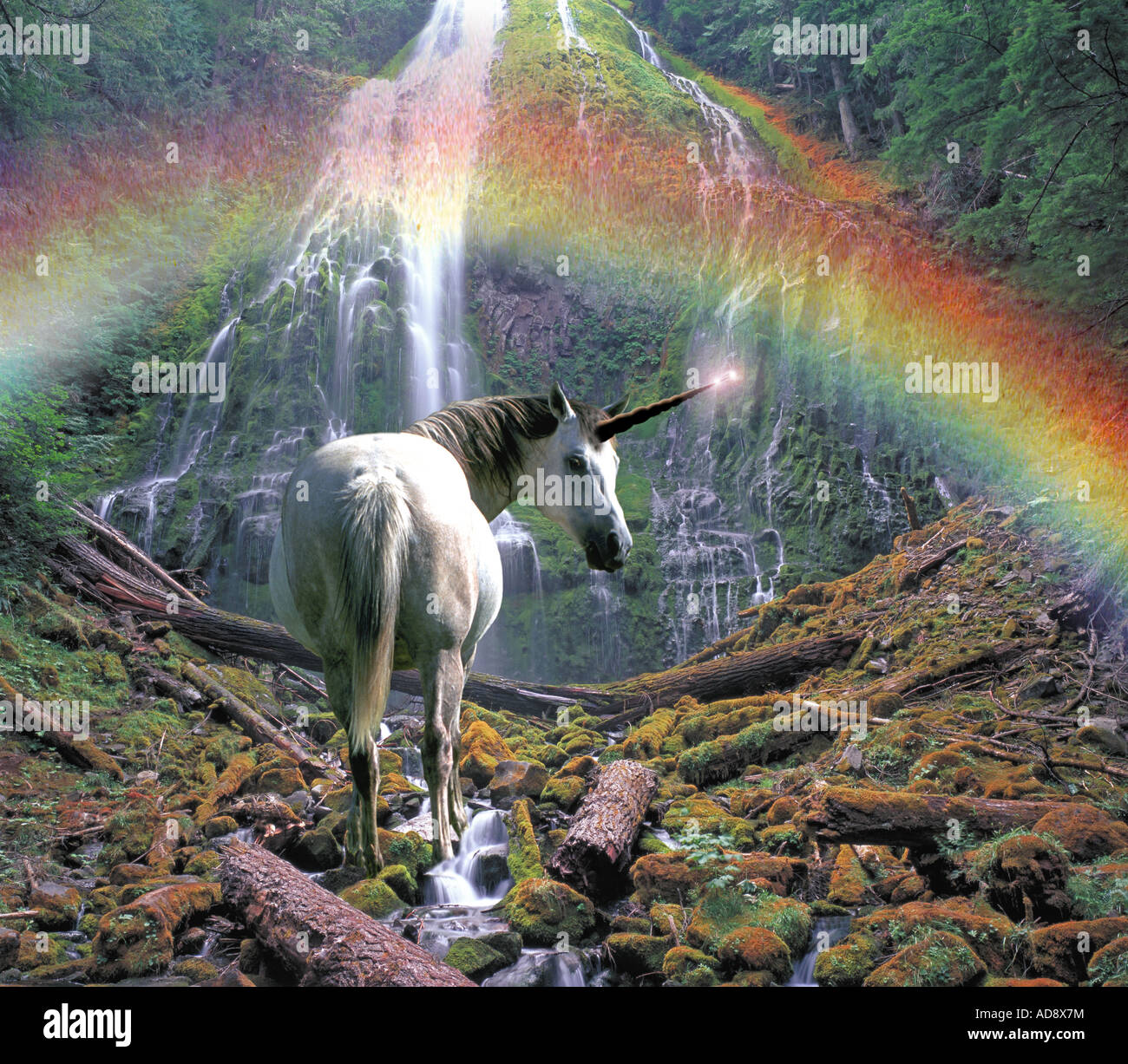 L'unicorno è un animale leggendario descritto nel corso della storia e prima come una bestia simile a un cavallo con un solo corno che proietta dalla testa. Foto Stock