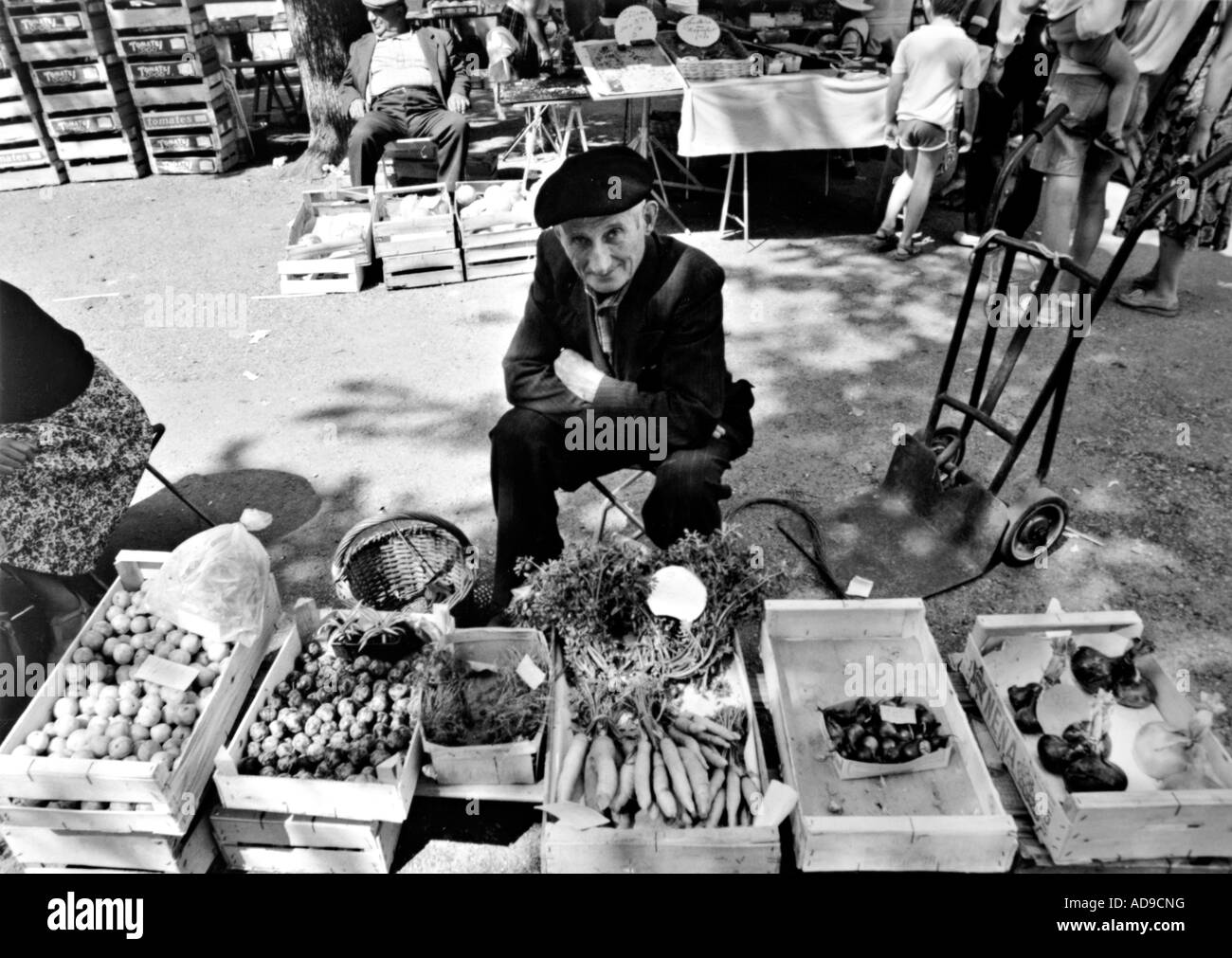 No signor street photography uomo vegetale di vendita al mercato di Caussade nel sud della Francia Foto Stock