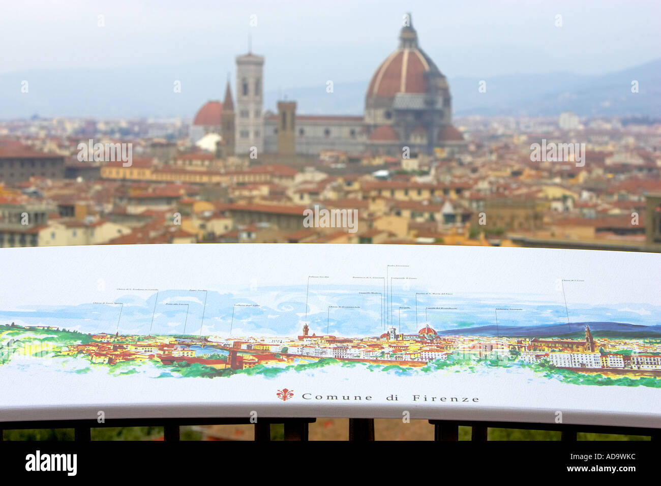 Firenze Italia con schema della città in primo piano e il Duomo in background Foto Stock