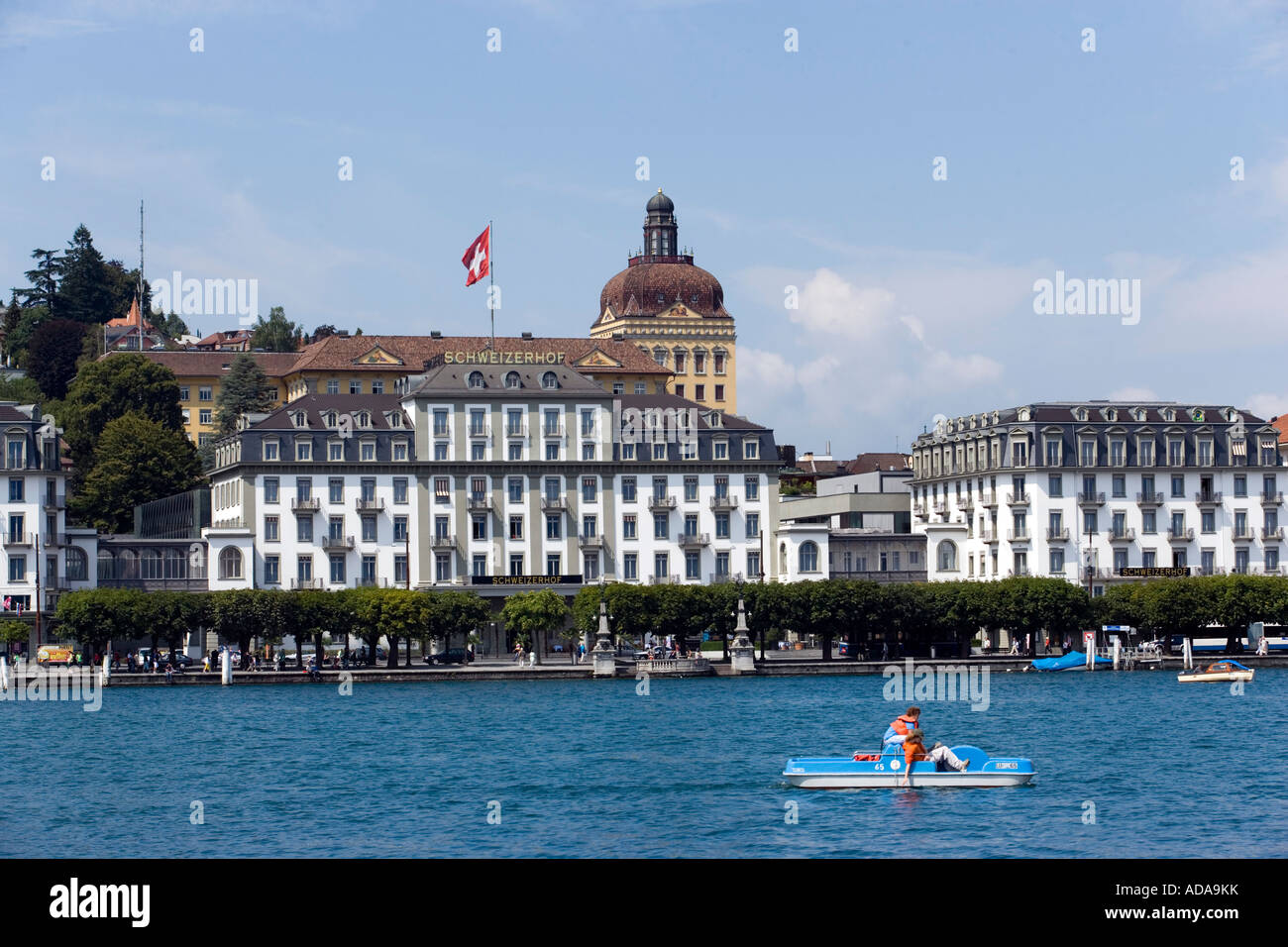 Vista sul Lago di Lucerna a Hotel Schweizerhof Luzern Lucerne Canton Lucerna svizzera Foto Stock