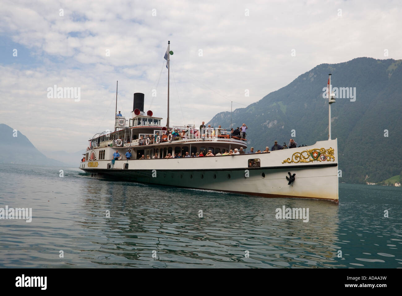 Ruota a palette vaporizzatore DS Untervaldo sul Lago di Lucerna il cantone di Lucerna svizzera Foto Stock