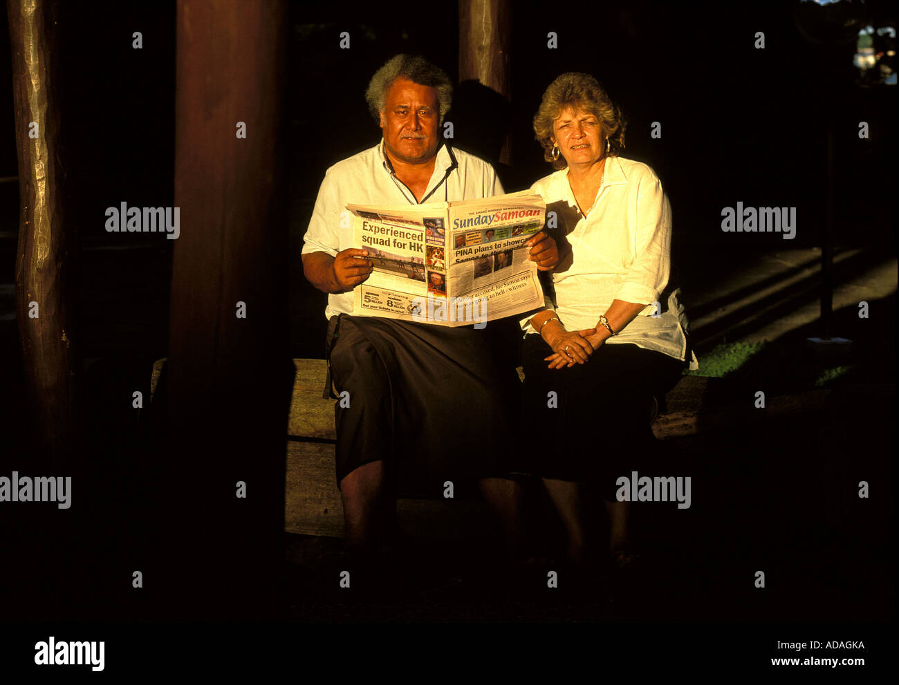 Samoa ritratto di Savea Sano Malifa editore delle Samoa Observer e sua moglie Jean Foto Stock