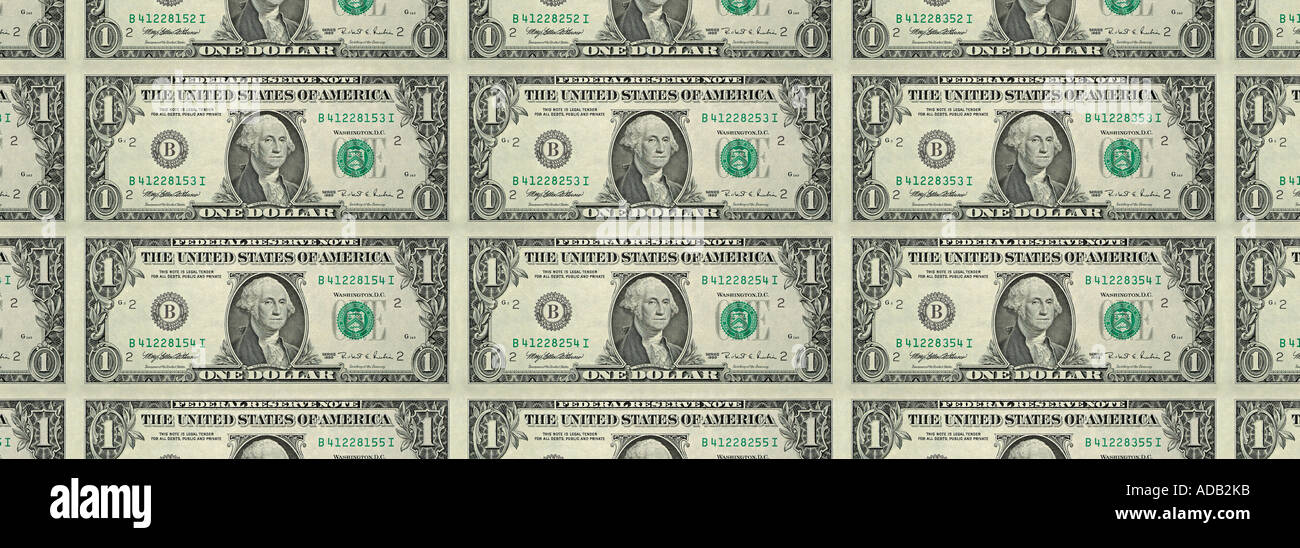 Telaio di foglio di riempimento degli Stati Uniti uno le fatture del dollaro Foto Stock