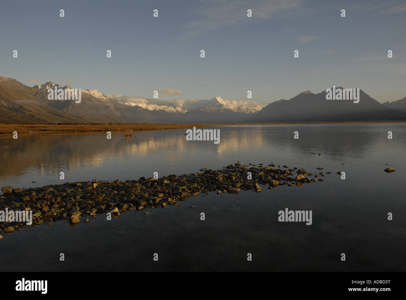 Aoraki Monte Cook Lago Pukaki fino all'alba di Isola del Sud della Nuova Zelanda Foto Stock