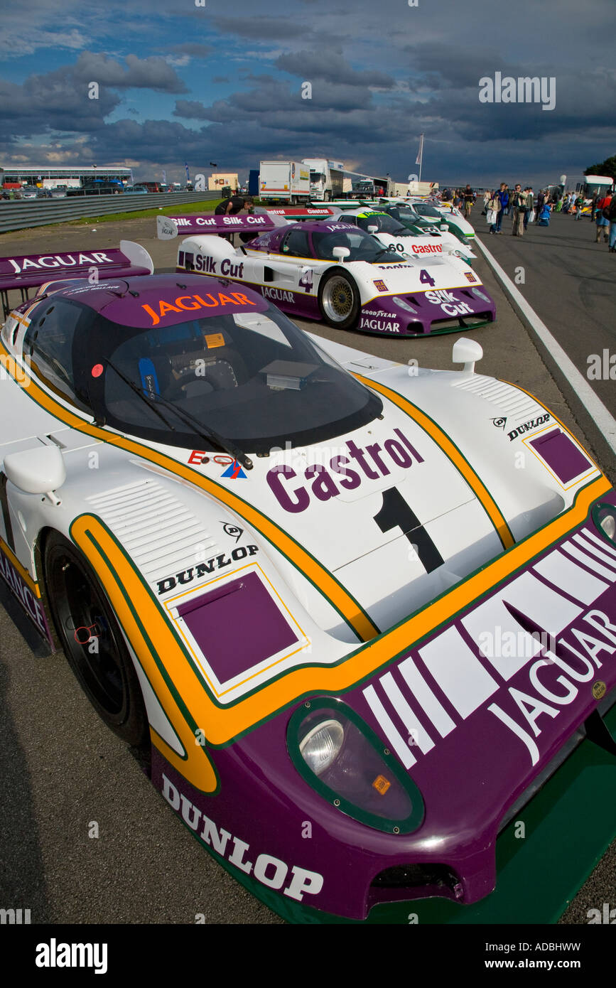 Lineup di seta classic Cut Jaguar gara conquistando Le Mans auto Silverstone 2007 Foto Stock