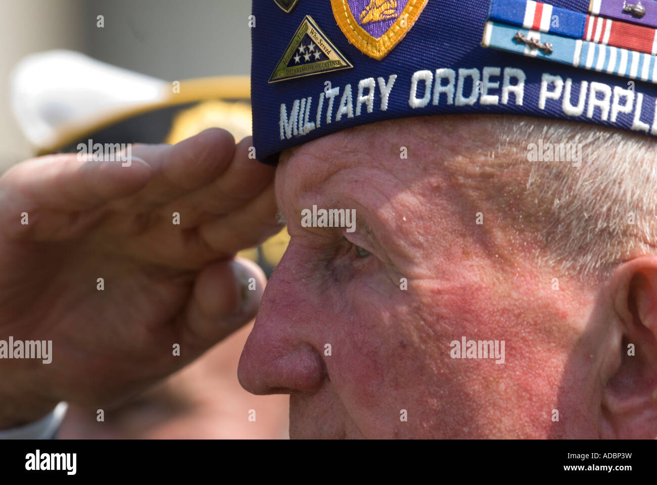WWII veterano Militare Ordine di cuori viola gli stati saluta durante un memorial day service in New Haven Connecticut USA Foto Stock