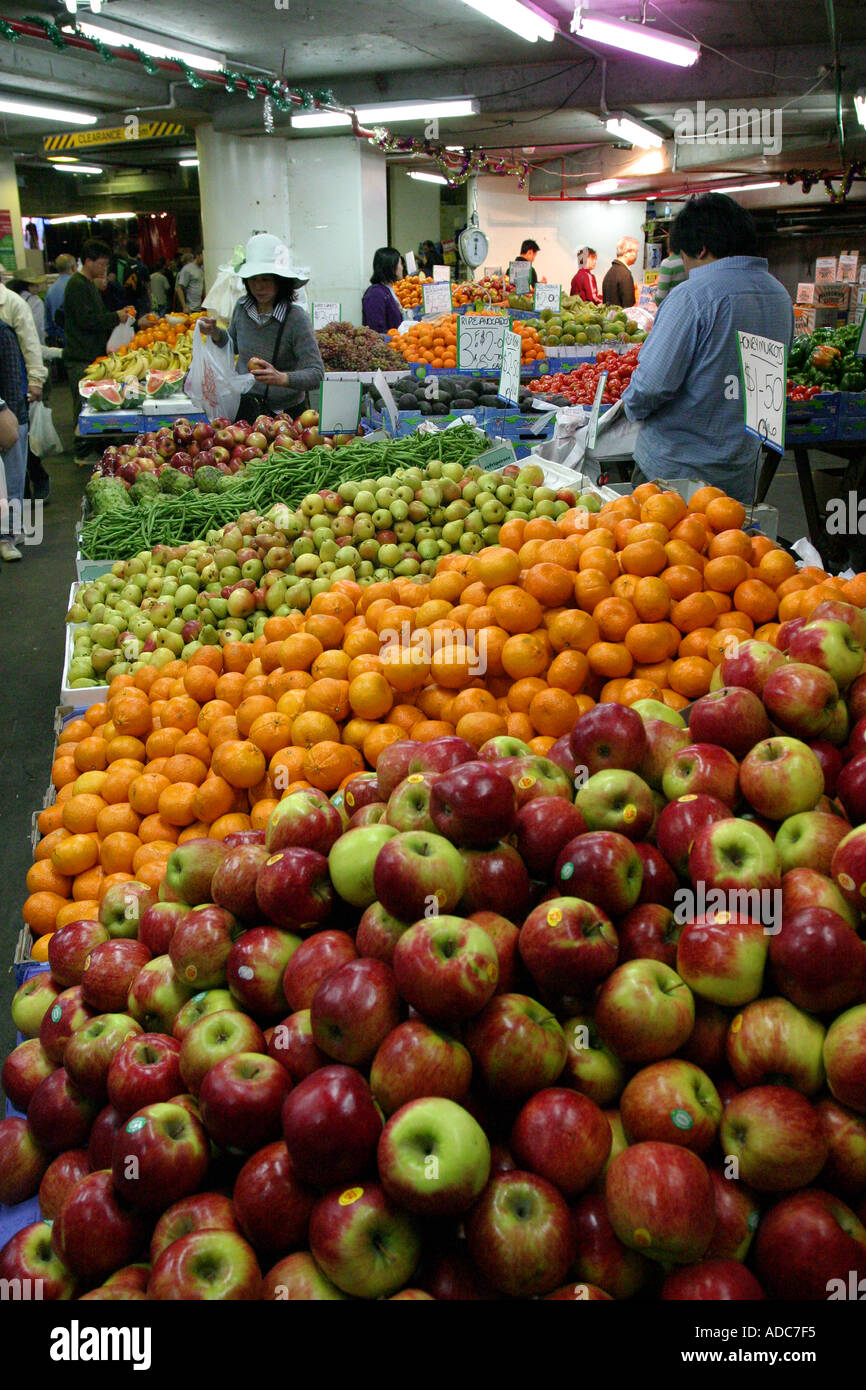 Pressione di stallo di frutta Paddys mercato vicino a Chinatown Sydney Australia Foto Stock