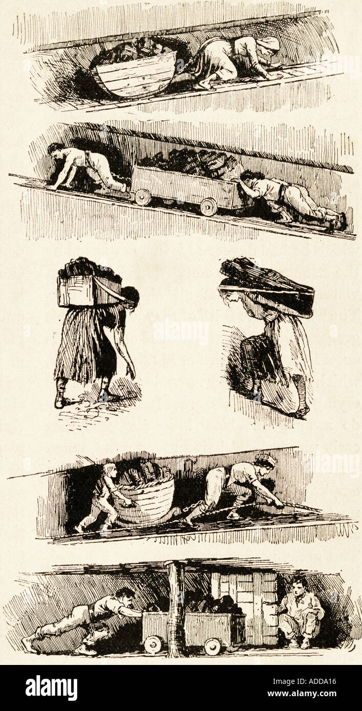 I bambini e le donne del lavoro nelle miniere di carbone prima di 1843. Foto Stock