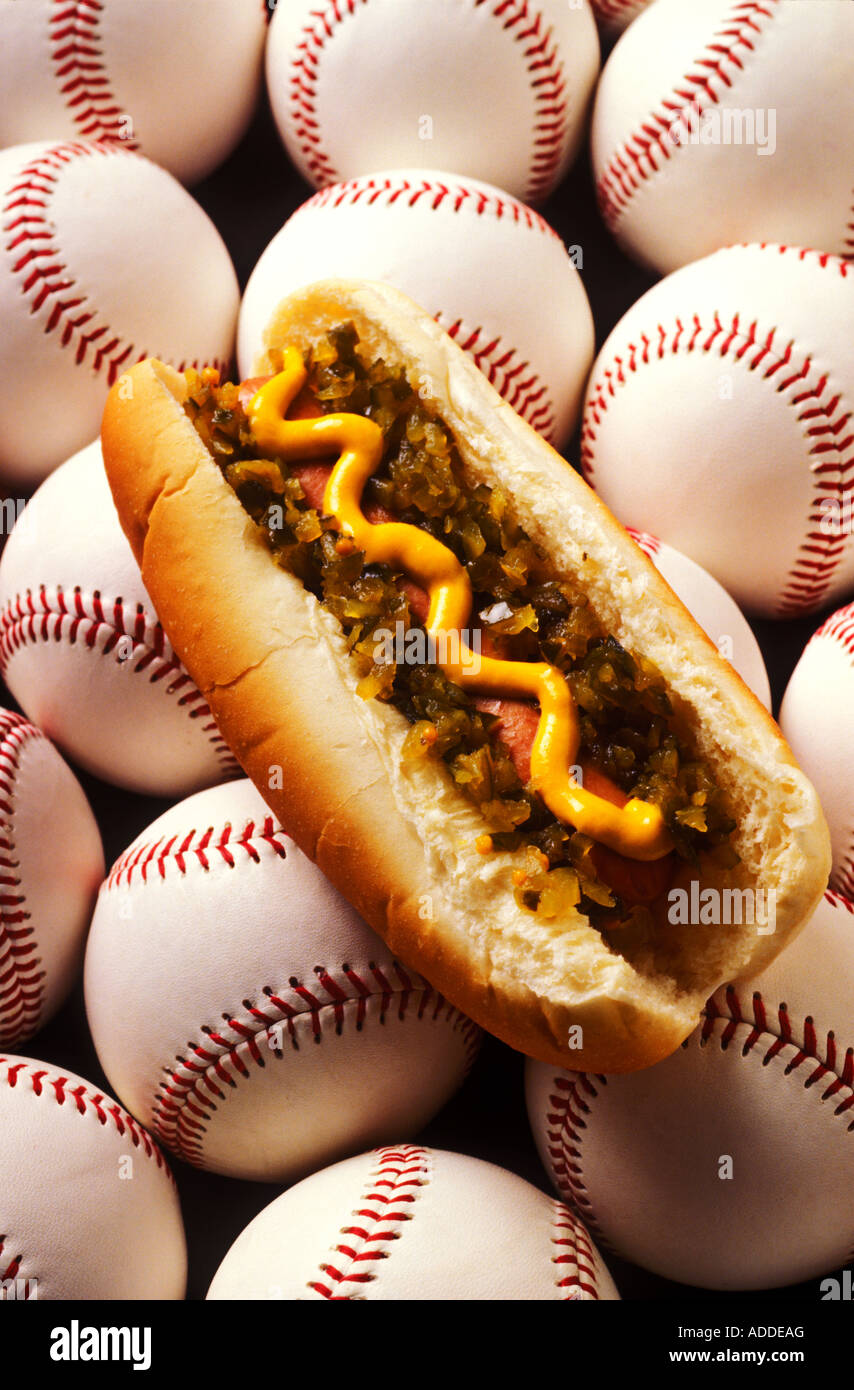 Hot Dog sul nuovo baseballs Foto Stock