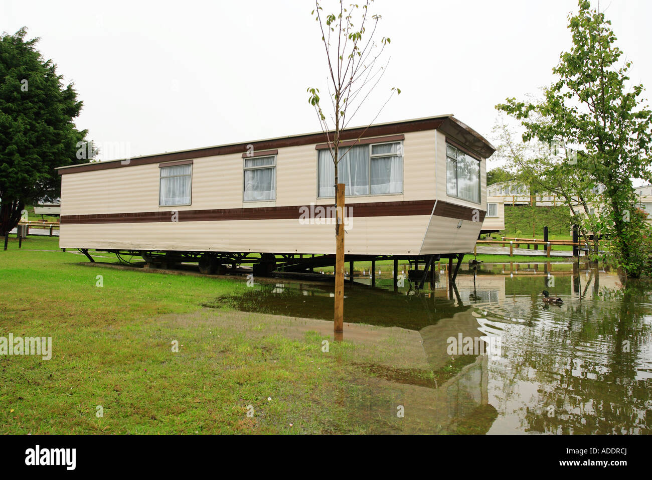 British wet weather caravan vacanza sull'isola di Wight Foto Stock