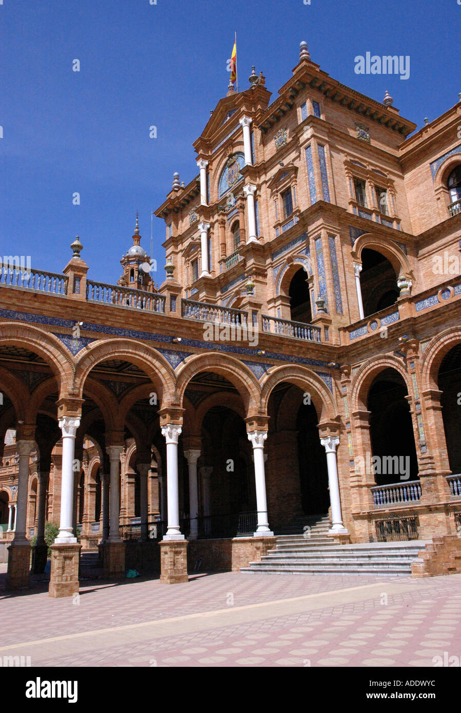 Vista di Plaza de España Parque de María Luisa Maria Luisa Park Sevilla Siviglia Andalusia Andalucía España Spagna Europa Foto Stock