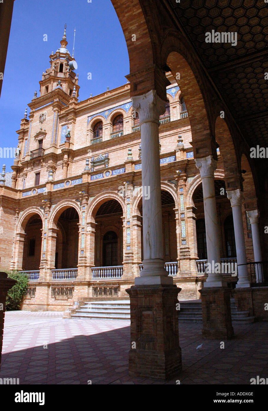 Vista di Plaza de España Parque de María Luisa Maria Luisa Park Sevilla Siviglia Andalusia Andalucía España Spagna Europa Foto Stock