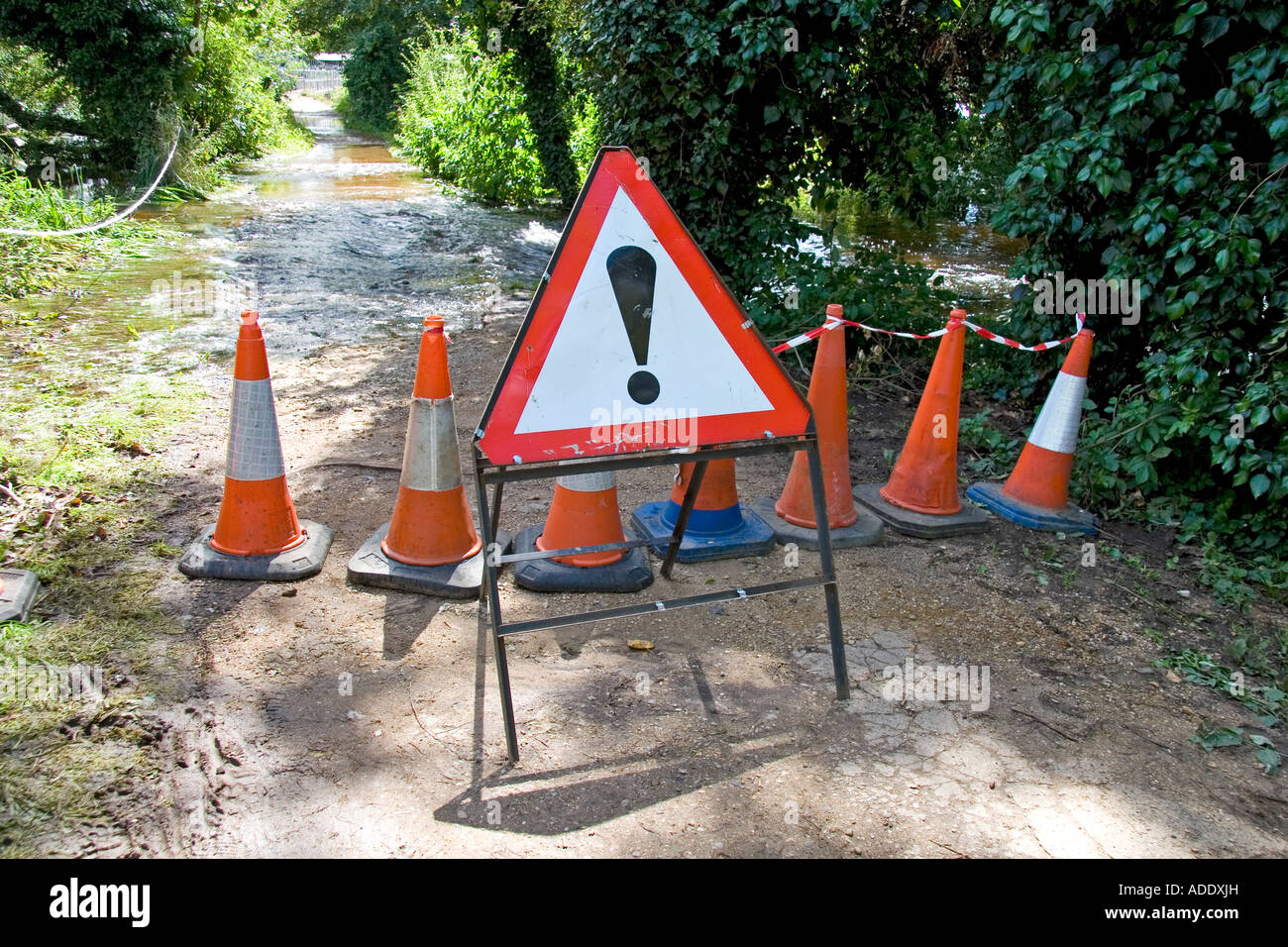 Segnale di avvertimento- Abingdon inondazioni Luglio 2007 Foto Stock