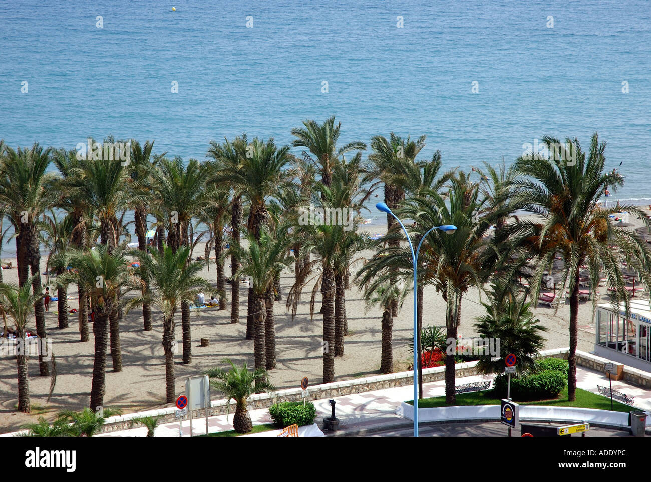 Vista panoramica mare e spiaggia di Torremolinos Costa del Sol Costa del Sole Andalusia Andalucía España Spagna Iberia Europa Foto Stock