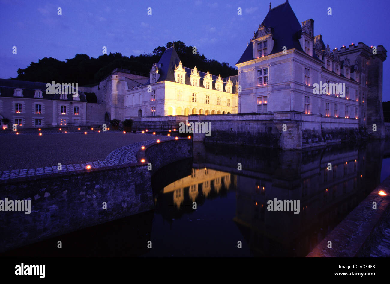 Valle della Loira France Chateau de Villandry i giardini di notte Foto Stock