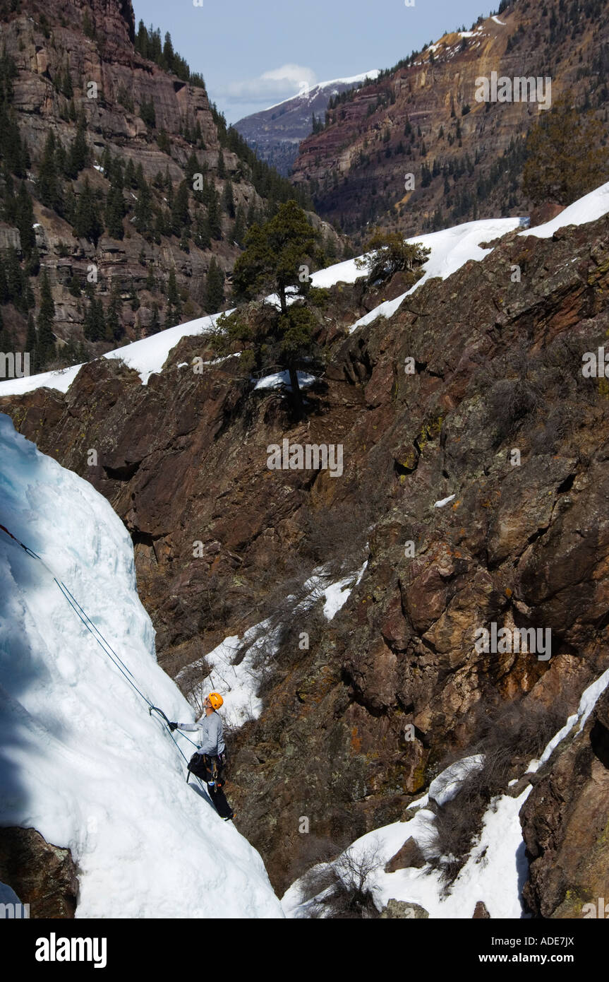 Stati Uniti Colorado casella di Ouray canyon parco di ghiaccio Ice Climbing capitale degli Stati Uniti d'America Foto Stock