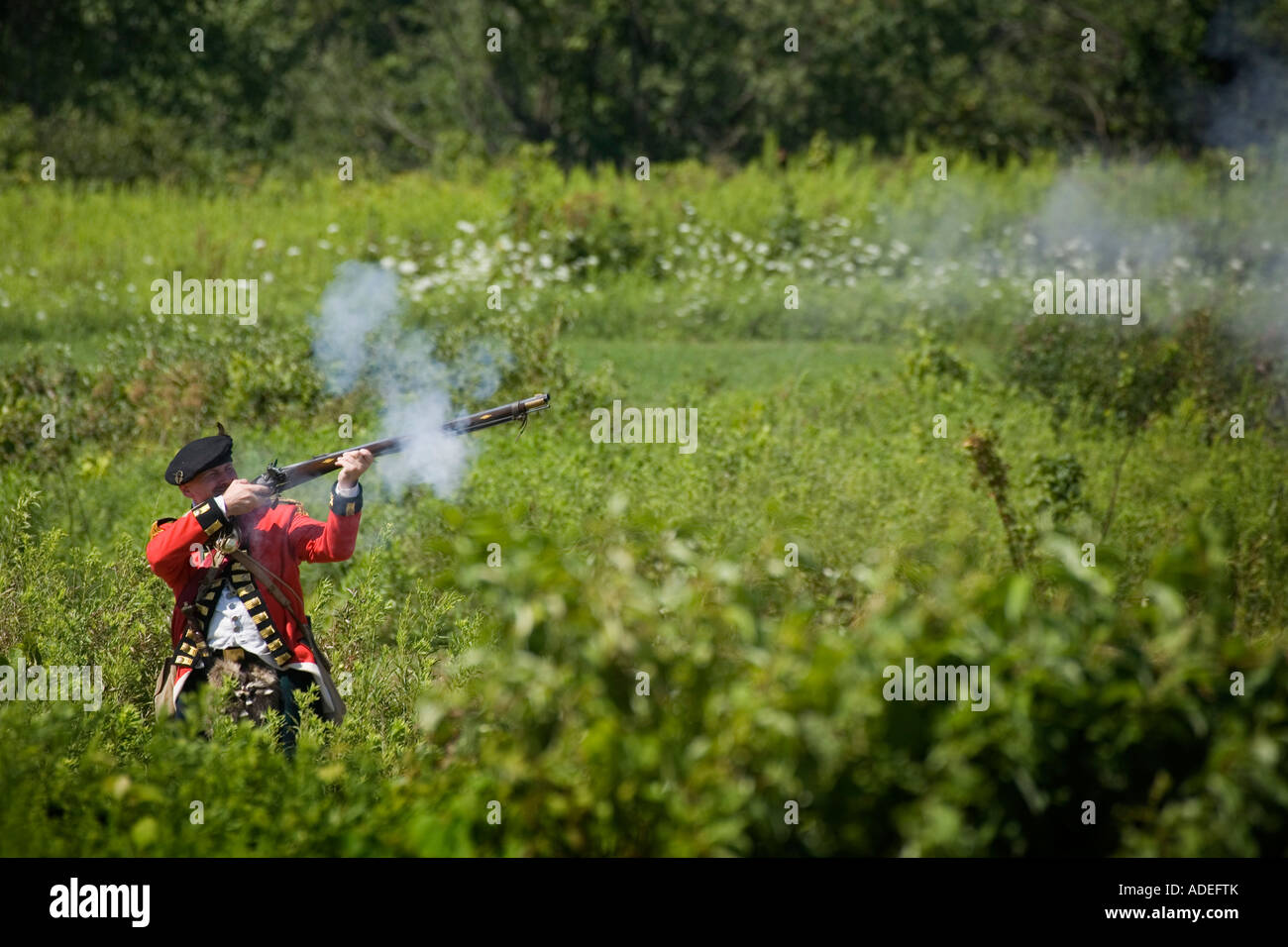 Redcoat in guerra rivoluzionaria rievocazione storica battaglia Fort Plain New York Montgomery County Foto Stock