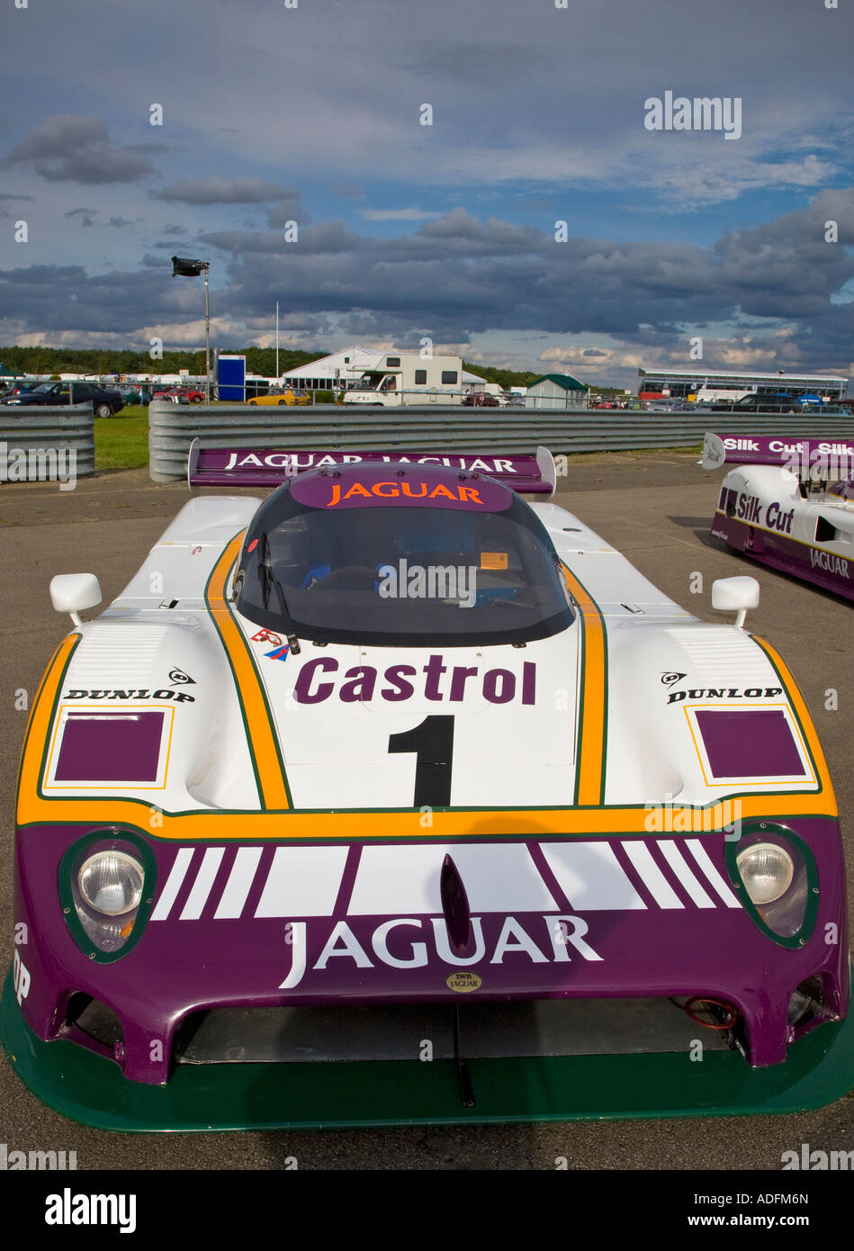 Primo piano di un classico della seta tagliati Jaguar gara conquistando Le Mans auto Silverstone 2007 Foto Stock