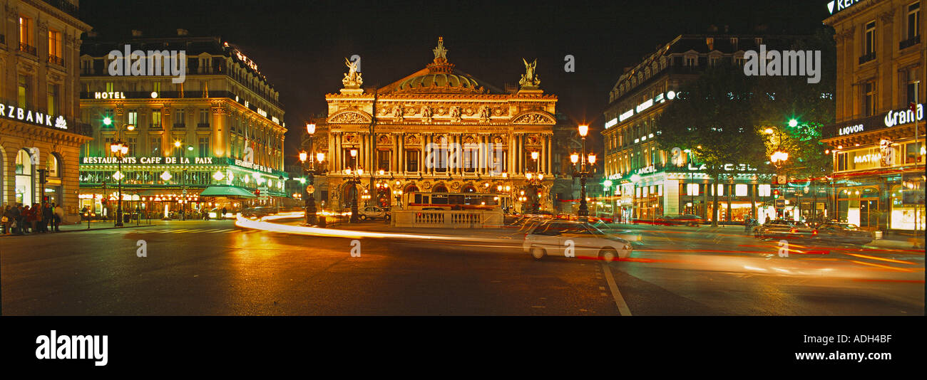 Francia Paris Opera Garnier a panorama notturno Foto Stock