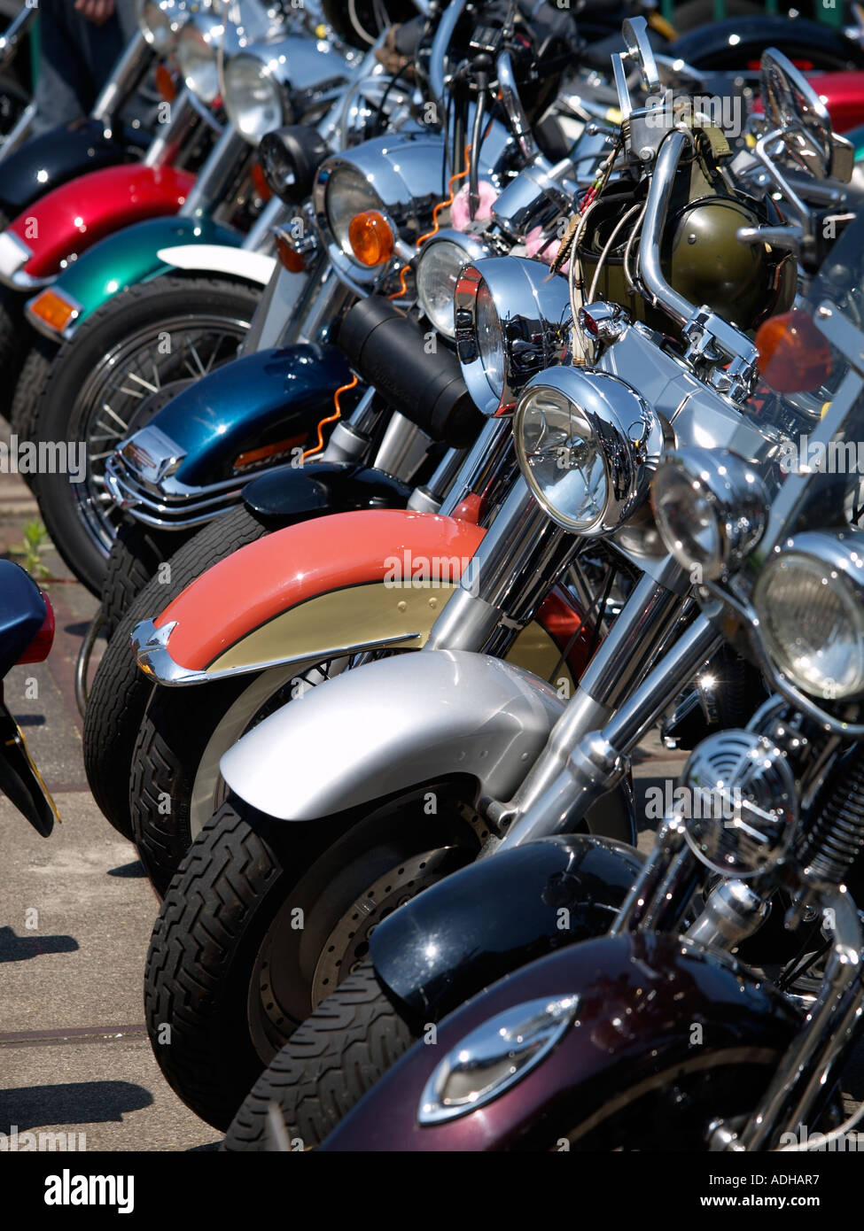 Fila di Harley Davidson Moto estremità anteriore visibile Breda Paesi Bassi Foto Stock